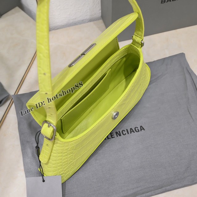 Balenciaga專櫃爆款鱷魚紋瑩光綠女包 巴黎世家小號XX系列腋下包 fyj2015